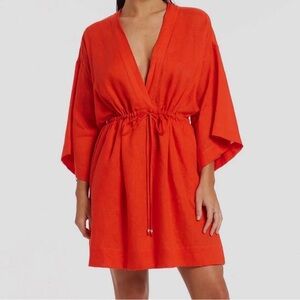 Jets Vibrant 100% Linen Orange Kimono Coverup